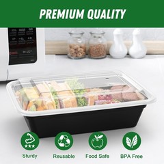 Dealusy 50 Pack (100-Piece) 38 oz Meal Prep Containers Reusable 38 oz, Black