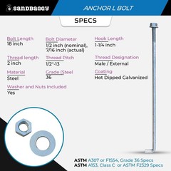 Sandbaggy 1/2″ x 18″ Threaded Concrete Anchor L-Bolts – Hot Dipped Galvanized