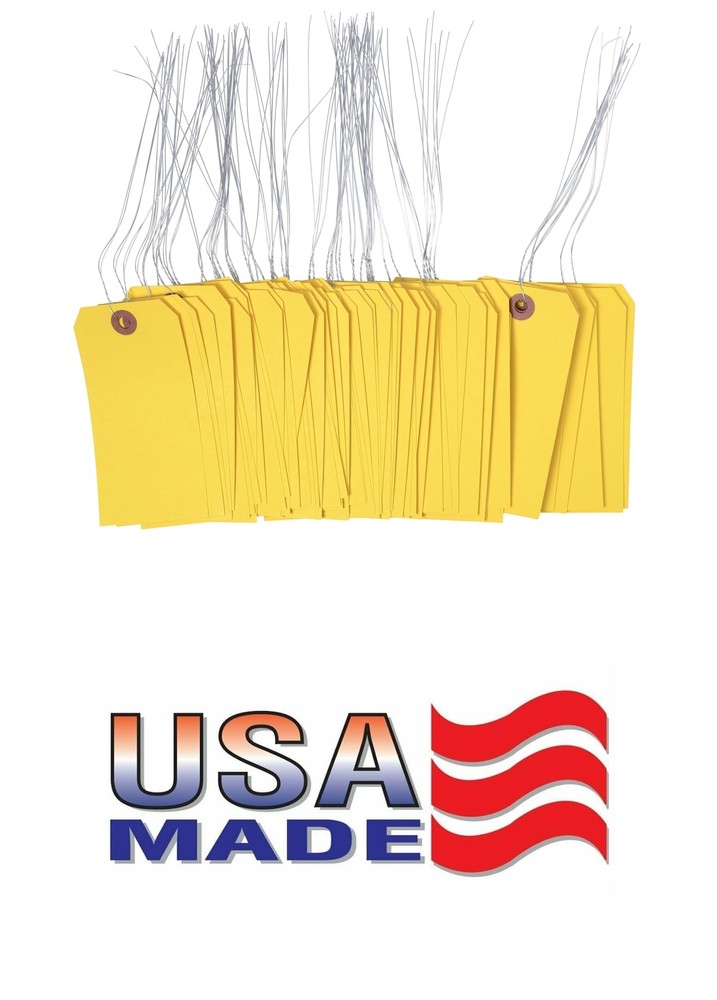100PCS Yellow Tags With Wire Size 5 4.75″x2.38″ Blank Paper Luggage Shipping Tag