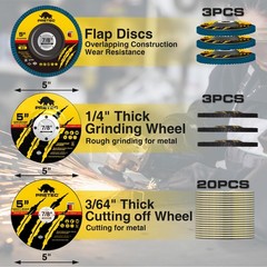 PRETEC 5″ Cut Off Grinding Flap Wheels 26 Pack Angle Grinder Discs Metal Steel