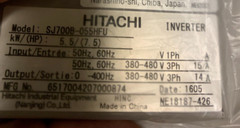 Hitachi SJ700B-055HFU Inverter Drive, 380-480volt, 3phase, 5.5HP 15Amp 400Hz
