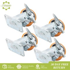 4 Pcs 4″ Side Brake Polyurethane Plate Casters, 3200 Pounds, Silver + Qrange