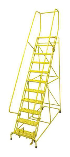 NEW! Cotterman 130in H Steel Rolling Ladder, 10 Step Serrated-450lb Load Cap!!