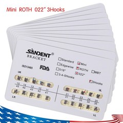 10Packs Soportes de ortodoncia dental Braces Mini Roth Slot.022 3 ganchos