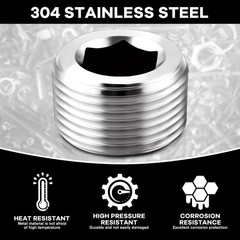 Corrosion-Resistant 304 Stainless Steel Hex Countersunk Pipe Plugs – 5 Pack