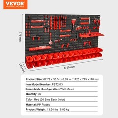 VEVOR Wall Mounted Storage Bins Small Parts Organizer Garage Tool Rack 30 Bins