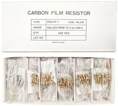 340 Piece Resistor Kit – Includes Assortment of ½ Watt, 1W, and 2W Resistors