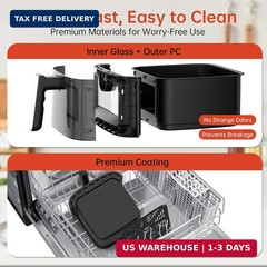 6.8QT Air Fryer 10-in-1 Cooker with Visible Window 1700W Bottom Heater Black