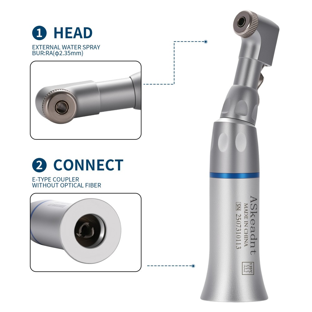 ASkeadnt Dental Slow Speed Handpiece Contra Angle Latch Head Fit E-Type Motors