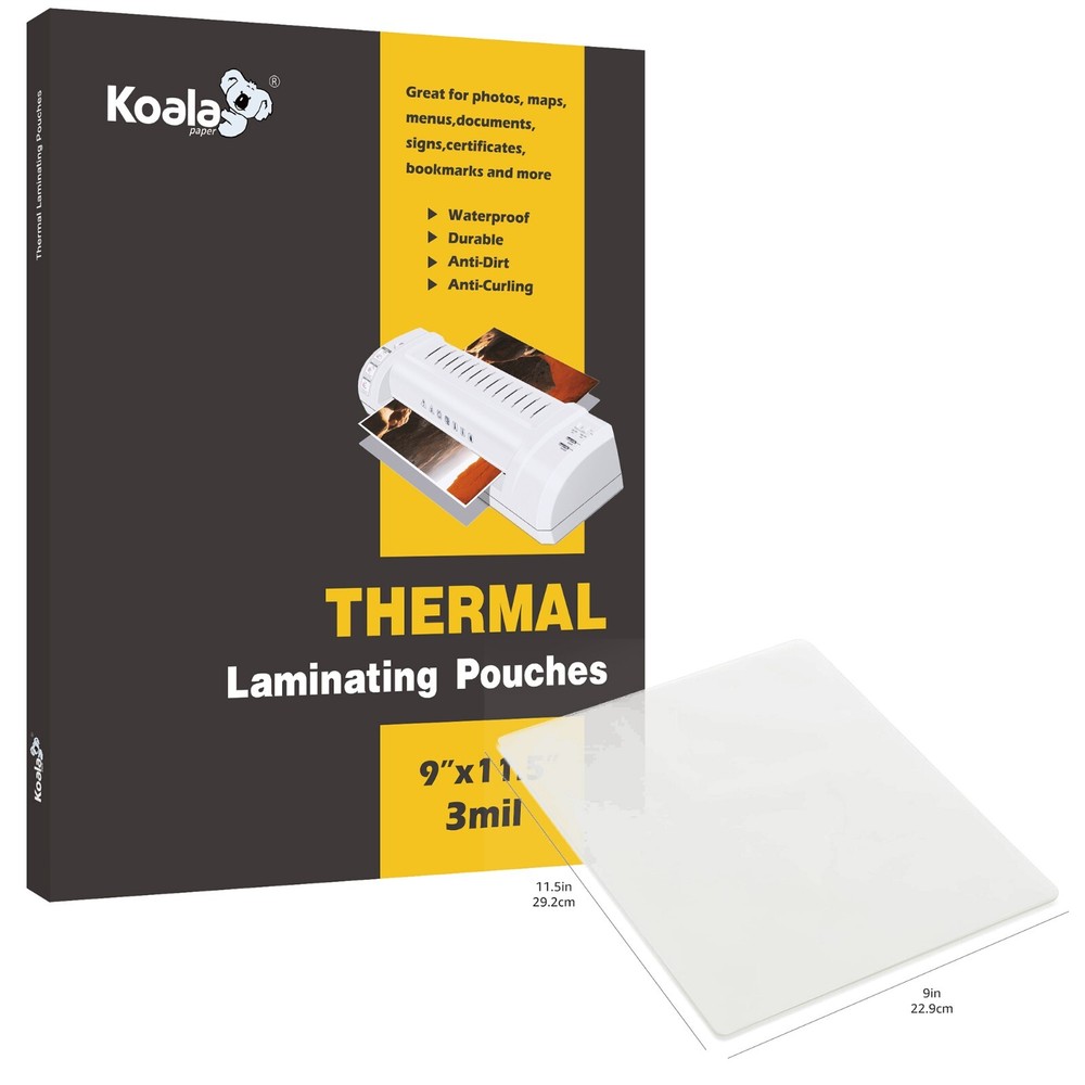 KOALA Thermal Laminating Pouches 9″x11.5″ Clear 3Mil Laminate Sheets 25 Counts