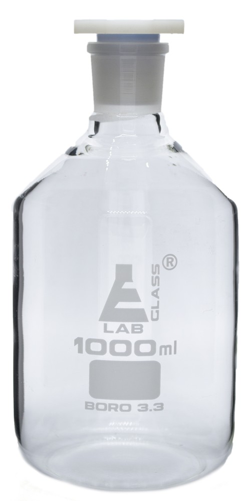 1000mL (33.8oz) Glass Reagent Bottle with Acid Proof Polypropylene Stopper,