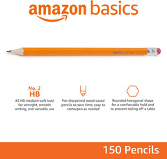 Wood-Cased #2 Pencils, Pre-Sharpened, HB Lead Bulk Box, 150 Count, Yellow