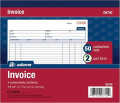 Adams Invoice Book, 2 Part, Carbonless, 50 Count (Pack of 1), White/Canary