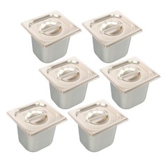 6 Pack 1/6 Size Hotel Pans Steam Table Pan Stainless Steel 6″ Deep W/Lids