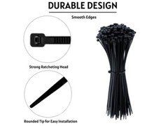 500 BULK~6″ BLACK CABLE ZIP TIES Heavy Duty UV Resistant UL 6/6 Nylon