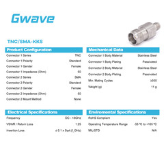 TNC Female to SMA Female Adapter, DC – 18GHz