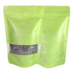 Resealable Green Windowed Rice Paper Stand-Up Pouch in Many QTY (5.1×7.9in)