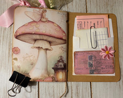 Junk Journal Handmade Booklet Book Vintage “Pink Fairies” Pockets, Ephemera