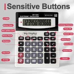 Desk Calculator, Extra Large 4in LCD Display, 12 Digits, Solar & Black