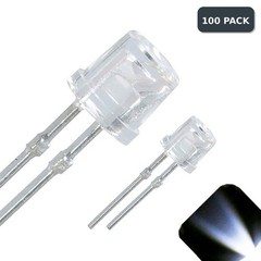 100 x LED 3mm Clear Cool White Ultra Bright Flat Top Wide Angle LEDs Light Car