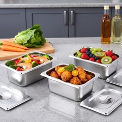 4 Pack 1/9 Size 4 Inch Deep Stainless Steel Hotel Pan With Lid Prep Tray