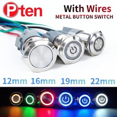 16mm 12V LED ON OFF Waterproof Stainless Steel Latching Push Button Power Switch