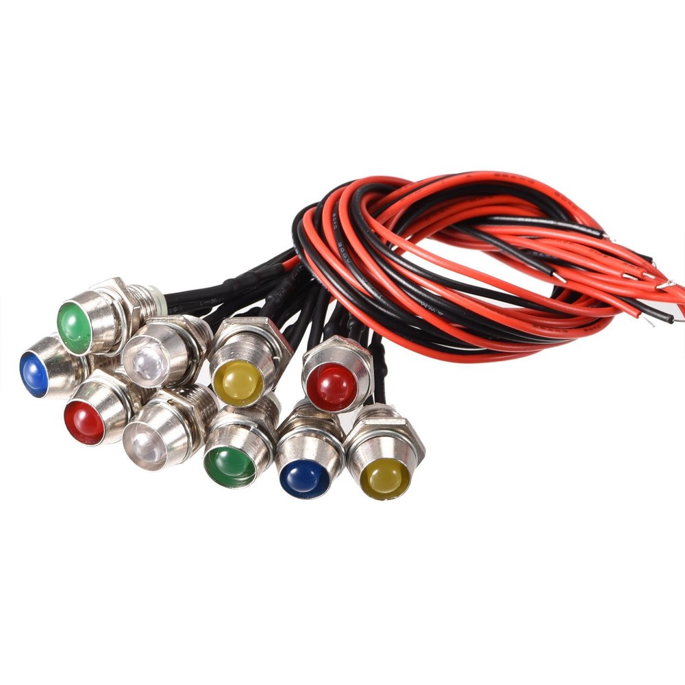 10pcs LED Indicator Light AC/DC 24V 8mm Panel Mount Red Yellow Blue Green White
