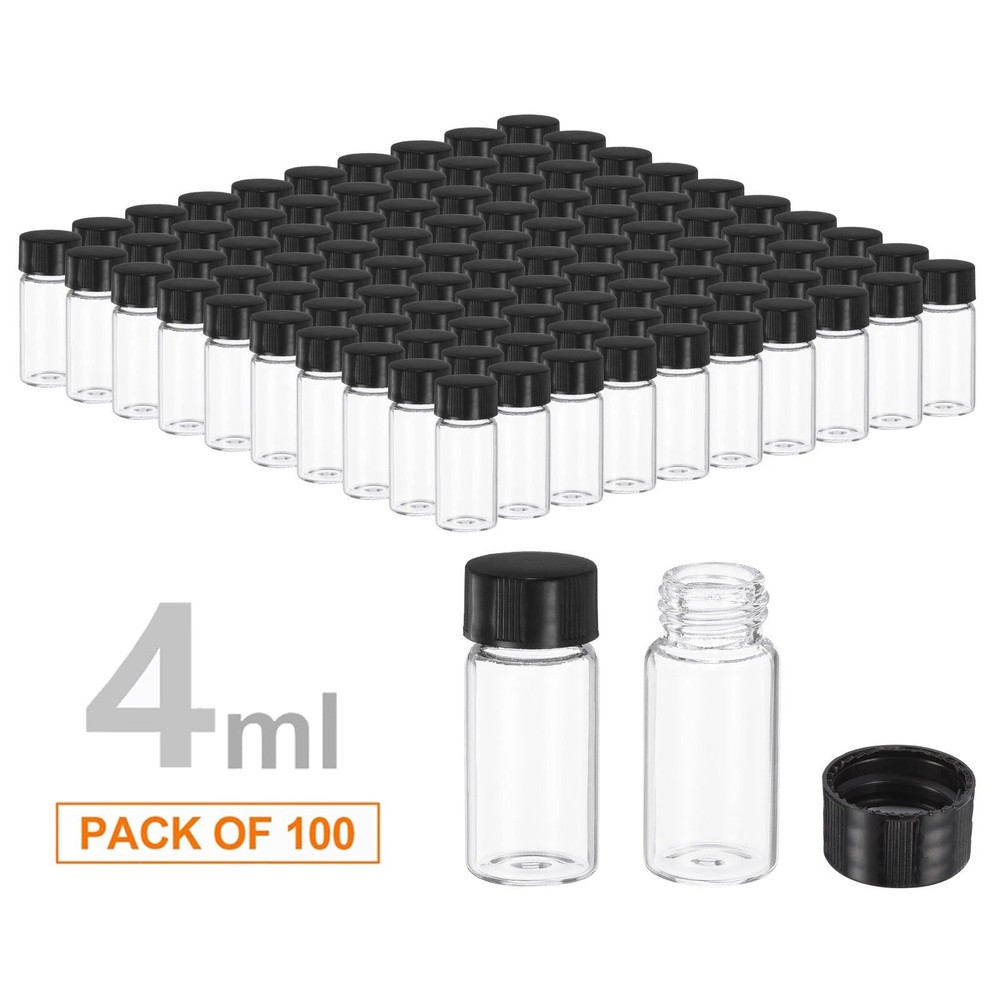 4ml 100pcs Clear Glass Vials with Plastic Screw Caps Sample Vials Small Bottles