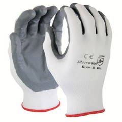144 Pair White Nylon Work Gloves w/ Gray Nitrile Palm Finger Coating S, M, L, XL
