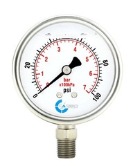 2-1/2″ Pressure Gauge, Stainless Steel Case, Liquid Filled, Lower Mnt 100 PSI