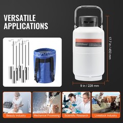 3L Aluminum LN2 Tank with 6 Canisters & Carry Bag