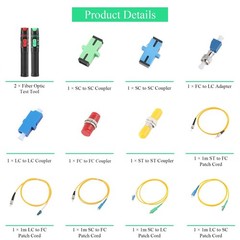 13PCS Fiber Optic Cable Test Kit VFL 15KM/30KM FTTH Red/Green Light with Adapter