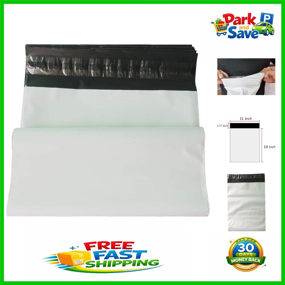 Pack of 10 Self-Sealing 15×19 Inch White Poly Mailers for E-commerce Shipping