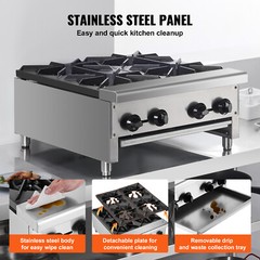 VEVOR 24″ Commercial Gas Stove 4 Burners Countertop Cooking Hot Plate Propane