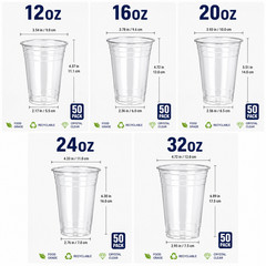 [12oz-32oz] 50 Pack Clear Disposable Plastic Cups with Lids and Straws