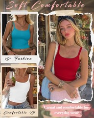 Ficerd 3 Pack Women’s Spaghetti Strap Ribbed Tank Tops Scoop Neck Cotton Crop…