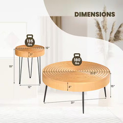31.5 In. Natural round Wooden Farmhouse Coffee Table (Set of 2) End Table Natura