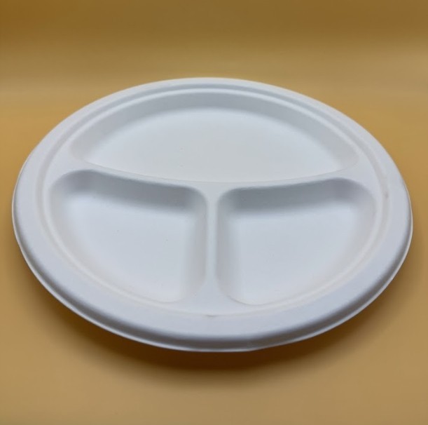 100 Pack 9″ Round 3-Compartment Bagasse Plates Compostable Biodegradable Eco