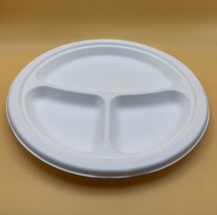 100 Pack 9″ Round 3-Compartment Bagasse Plates Compostable Biodegradable Eco
