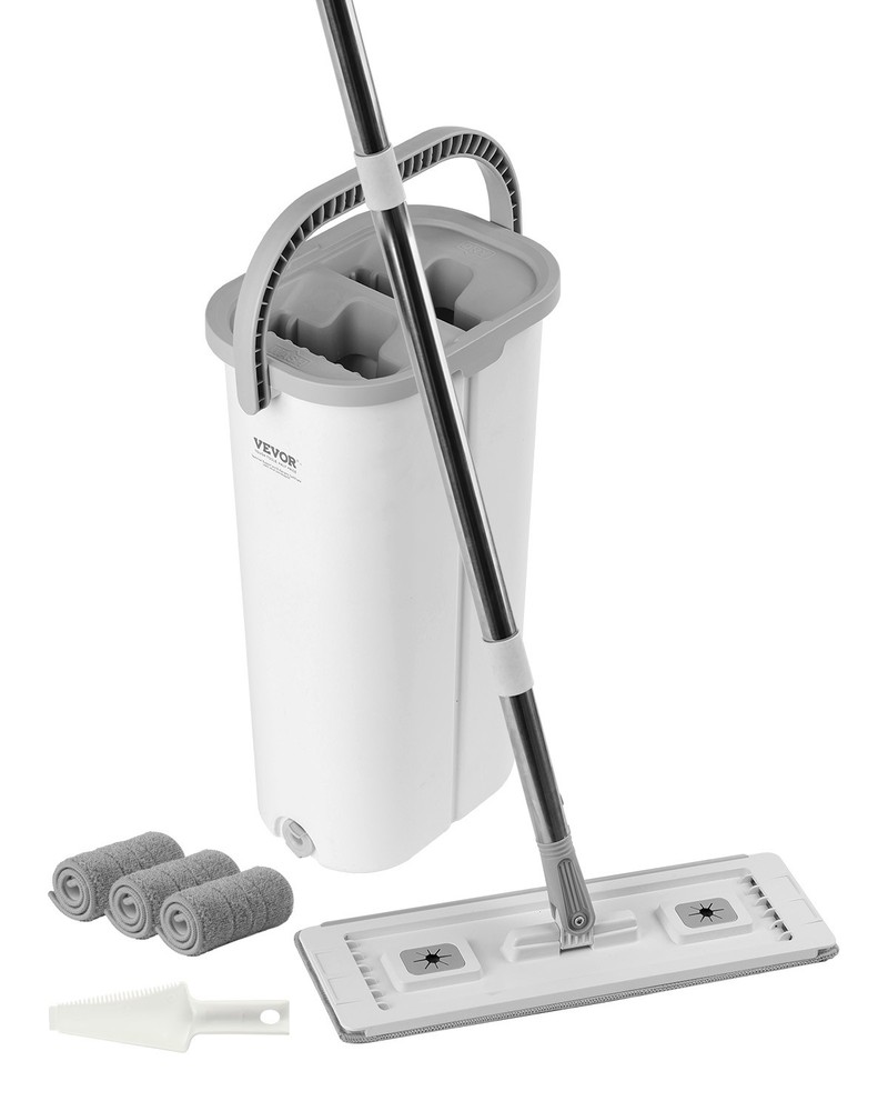 VEVOR Mop and Bucket with Wringer Set 3 Mop Pads Flat Squeeze Bucket Set