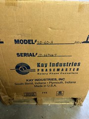 Kay Industries Phasemaster Rotary Phase Converter SD-60-A 240V Single to 3 phase