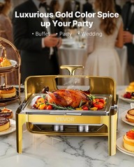 Gold 9QT Roll Top Chafing Dish Buffet Set Stainless Steel with Fuel Holder Hotel