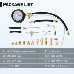 0-140PSI Fuel Pressure Gauge Kit | Fuel Injection Pump Pressure Tester Gauge Kit