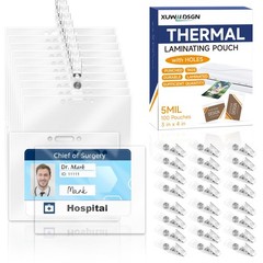 100 PCS 3x4in GovernmentSize ID Card Laminating Pouches Badges 100 Clips