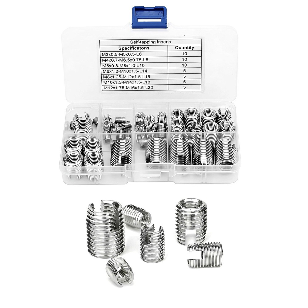 50x Metric Thread Inserts M3-M16 Stainless Steel Self-Tapping For Workshop Use