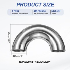 1″ OD 180 Degree Sanitary Extended Pipe Stainless Steel Mandrel Bend Elbow