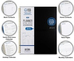 Work From Home Monthly/Weekly Planner Oct 2022 – Dec 2023 ( 11.125”x 9”) Black