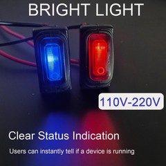 3 PCS Waterproof 110V 120V AC Rocker Switch Red Light SPST 3 Pins On Off