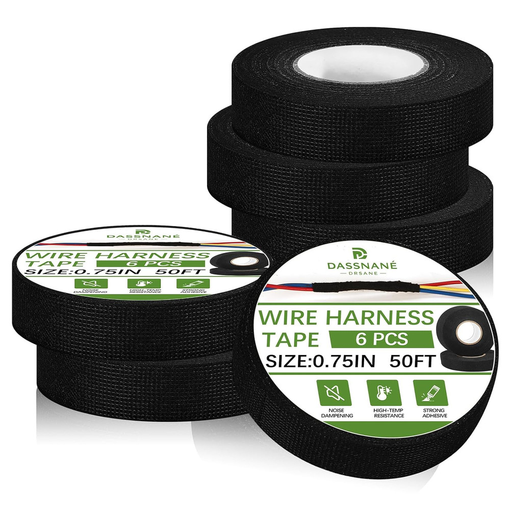 6 Rolls Wiring Harness Tape,High Temp 3/4 Inch X 50FT Heat Resistant Cloth Tape,