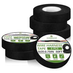 6 Rolls Wiring Harness Tape,High Temp 3/4 Inch X 50FT Heat Resistant Cloth Tape,